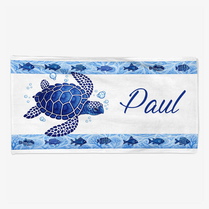 Personalised Sea Turtle Beach Towel - Custom Summer Gift