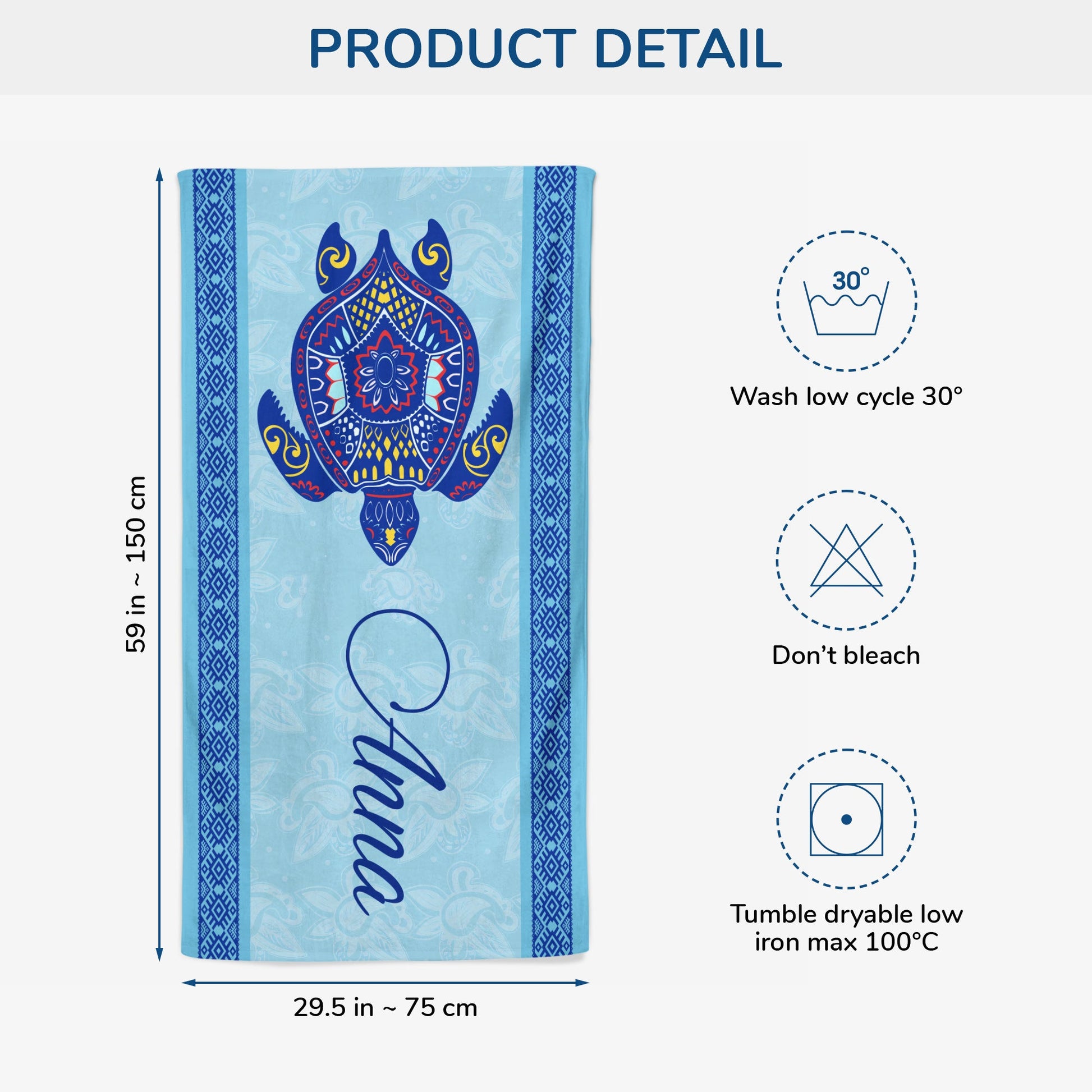 Personalised Sea Turtle Beach Towel - Custom Summer Gift