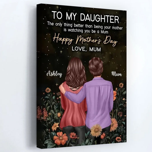 To My Daughter From Mum Happy Mother's Day - Personalised Golden Vintage Floral Poster / Canvas