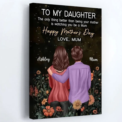 To My Daughter From Mum Happy Mother's Day - Personalised Golden Vintage Floral Poster / Canvas