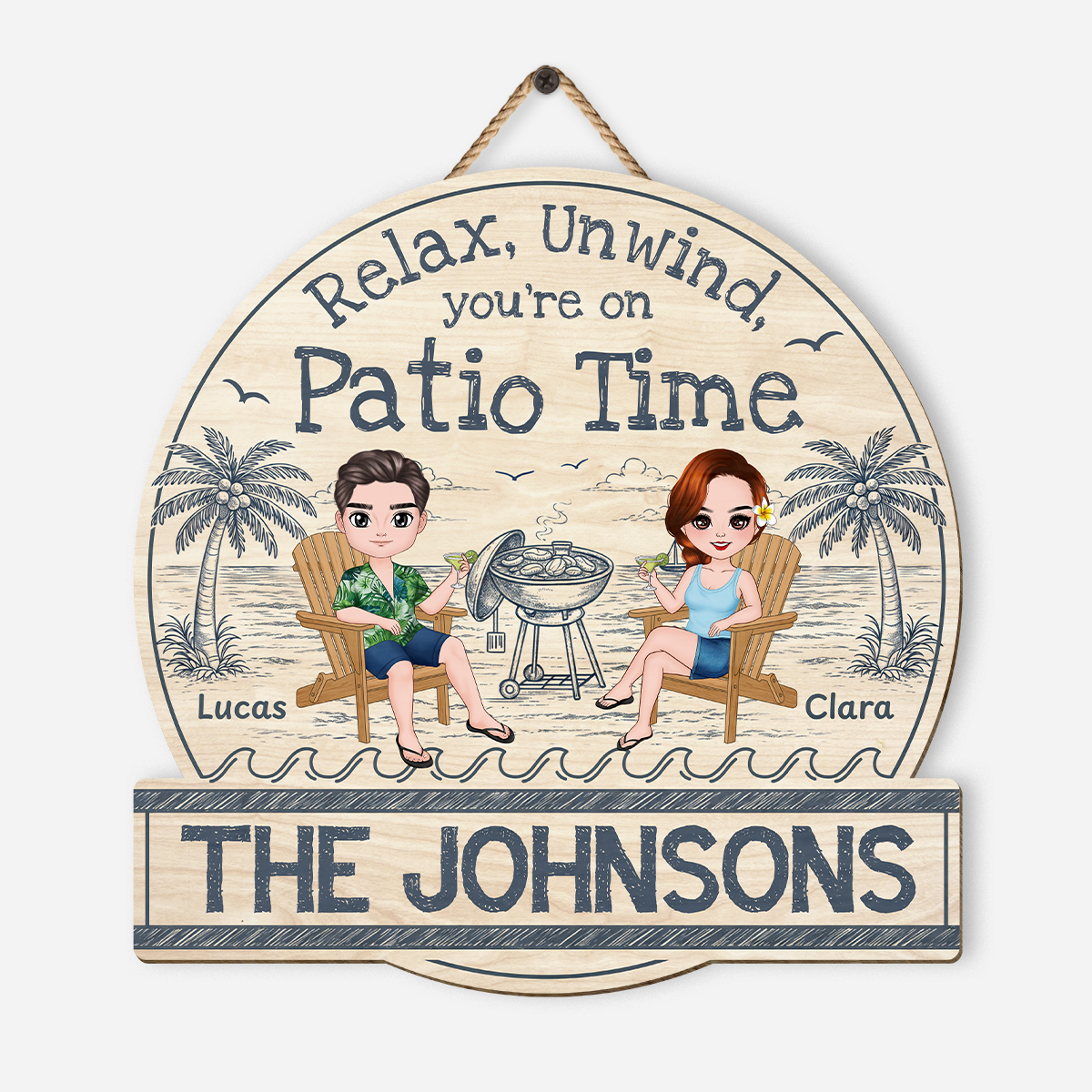 Personalized “Relax & Unwind” Wood Sign - Summer Patio Gift for Couples
