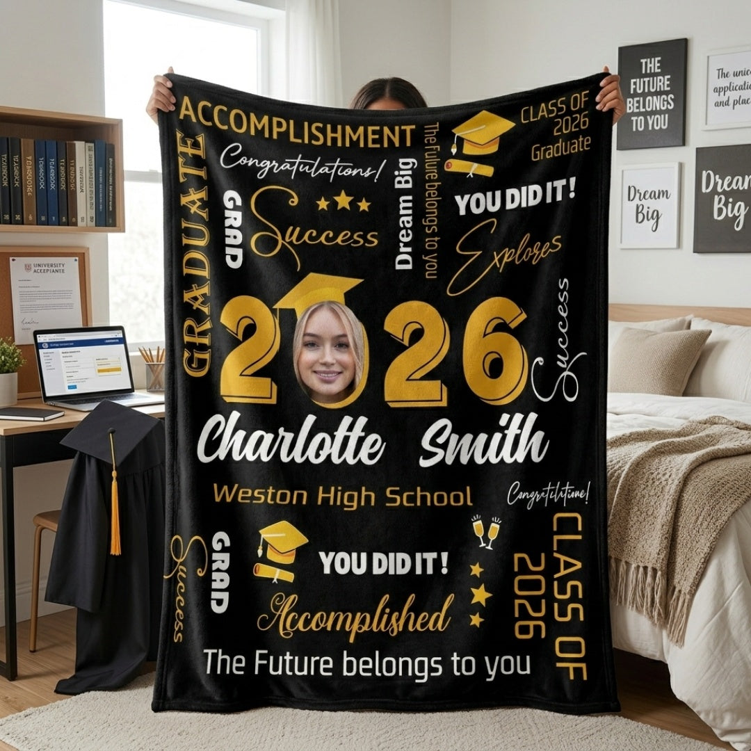 Personalized Custom Photo & Name Blanket - Gift Ideas For Graduate