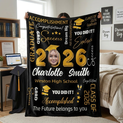Personalized Custom Photo & Name Blanket - Gift Ideas For Graduate