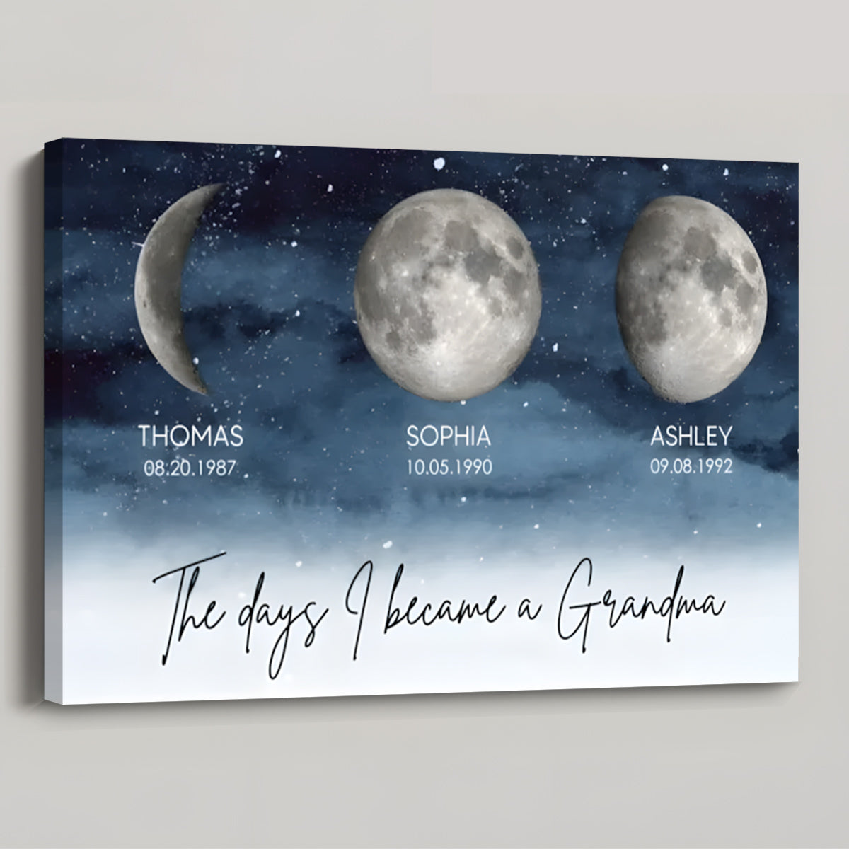 “The Day I Became A Grandma / Mom” - Personalized Starry Night Moon Phase Poster / Canvas