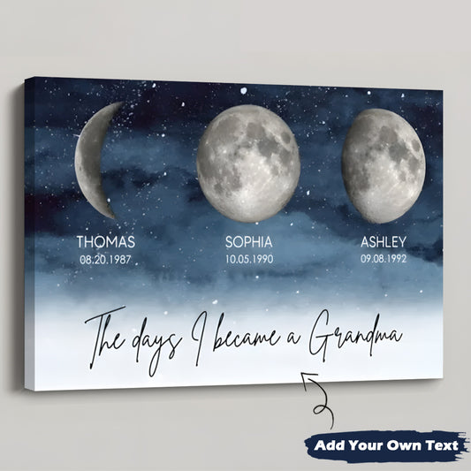 “The Day I Became A Grandma / Mom” - Personalized Starry Night Moon Phase Poster / Canvas