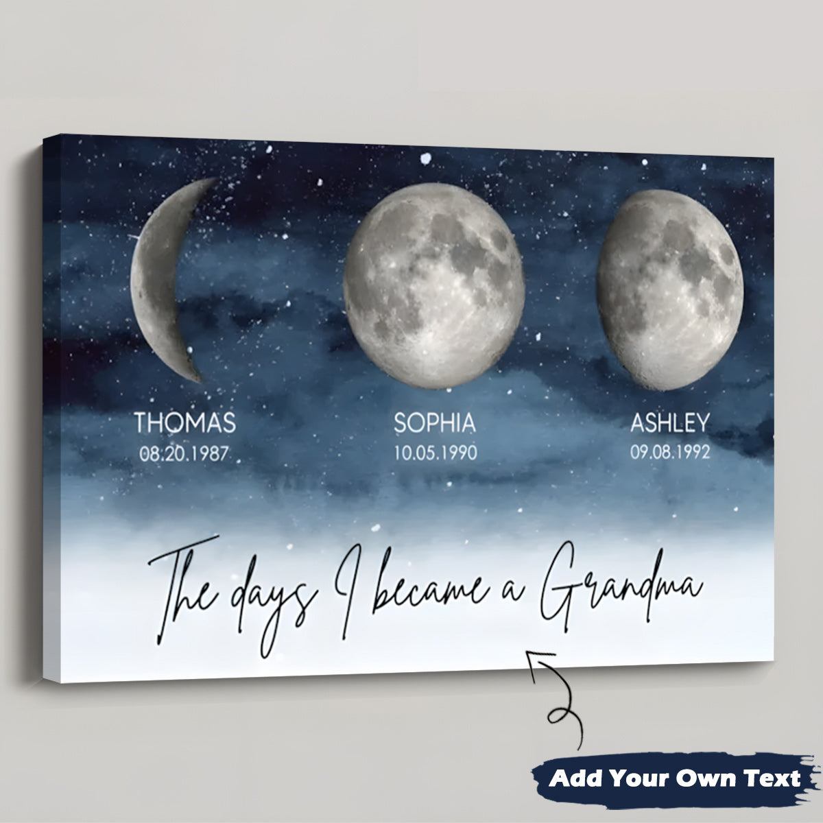 “The Day I Became A Grandma / Mom” - Personalized Starry Night Moon Phase Poster / Canvas