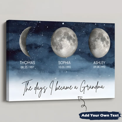 “The Day I Became A Grandma / Mom” - Personalized Starry Night Moon Phase Poster / Canvas