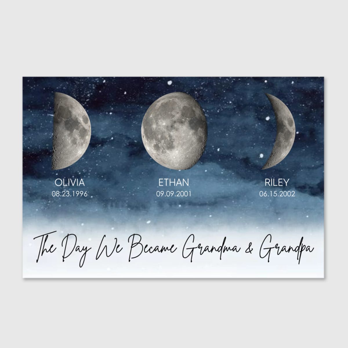 “The Day I Became A Grandma / Mom” - Personalized Starry Night Moon Phase Poster / Canvas