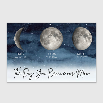 “The Day I Became A Grandma / Mom” - Personalized Starry Night Moon Phase Poster / Canvas