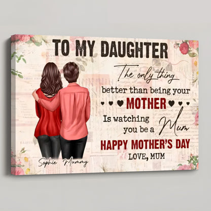 To My Daughter From Mum Vintage Floral Newspaper - Personalized Canvas / Poster