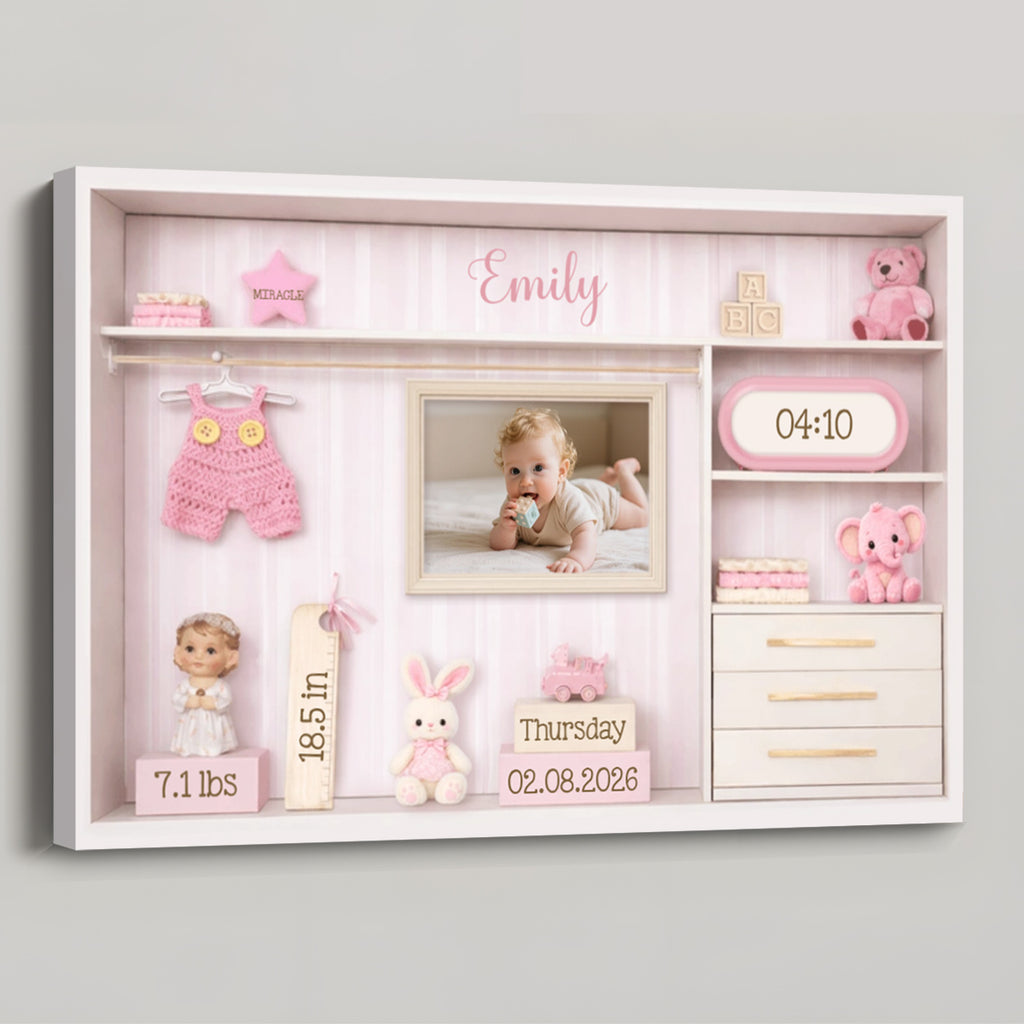 Baby Birth Announcement Photo Canvas / Poster - Personalized Custom Nursery Wall Art 商品缩略图