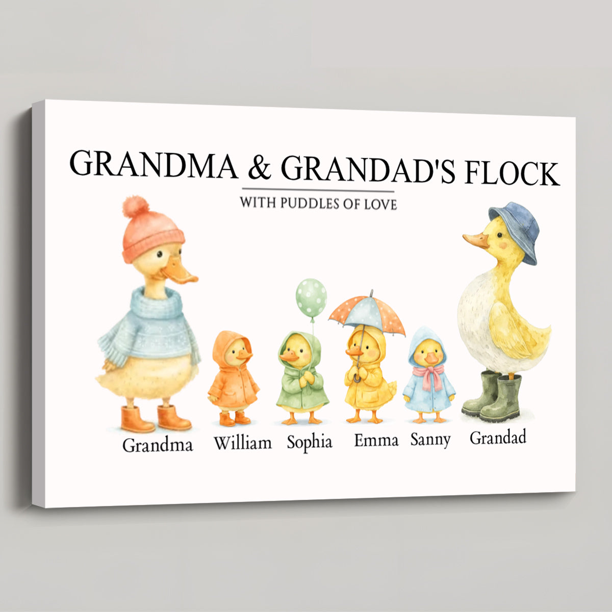 Grandma's Flock with Puddles of Love - Personalized Canvas / Poster