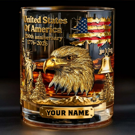 Custom Bald Eagle Whiskey Glass - 250th Anniversary - American Pride Gift