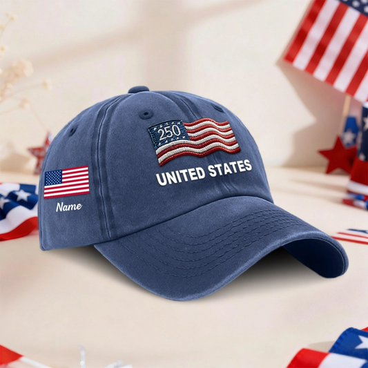 USA 250th Anniversary - Personalized Custom Name Cotton Twill Cap