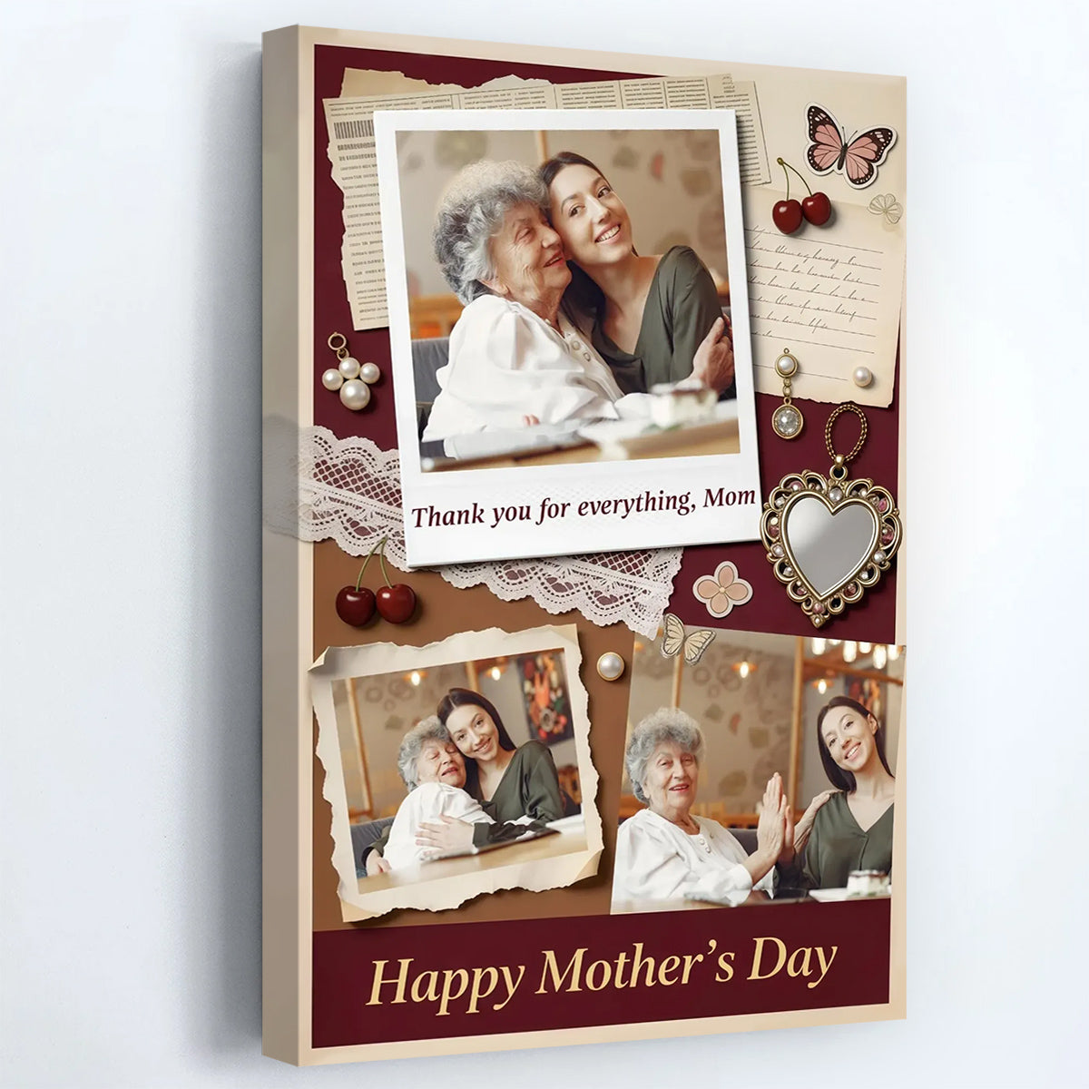 Thank You For Everything Mom Happy Mother's Day - Personalized Custom Scrapbook Style Photo Poster / Canvas