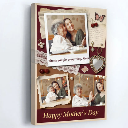 Thank You For Everything Mom Happy Mother's Day - Personalized Custom Scrapbook Style Photo Poster / Canvas
