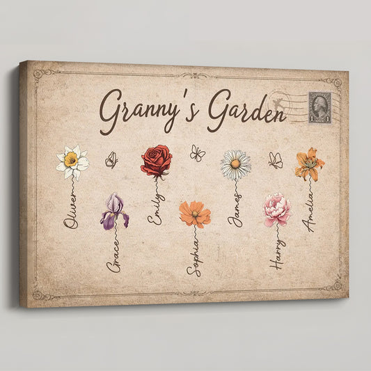 Personalized “Granny’s Garden” Vintage Canvas / Poster - Custom Gift for Grandma or Mom