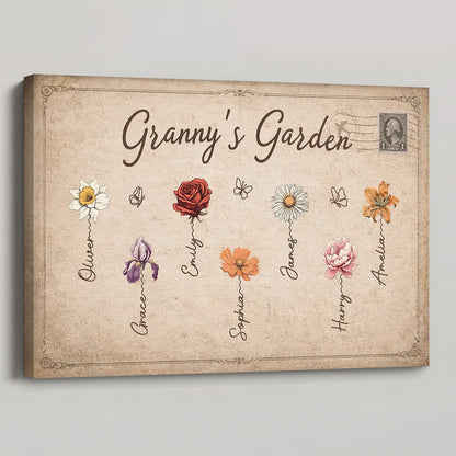 Personalized “Granny’s Garden” Vintage Canvas / Poster - Custom Gift for Grandma or Mom
