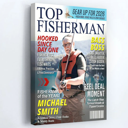 Personalized Fishing Magazine Cover Poster / Canvas - Custom Photo Gift for Angler, Fisherman, Fishing Lover