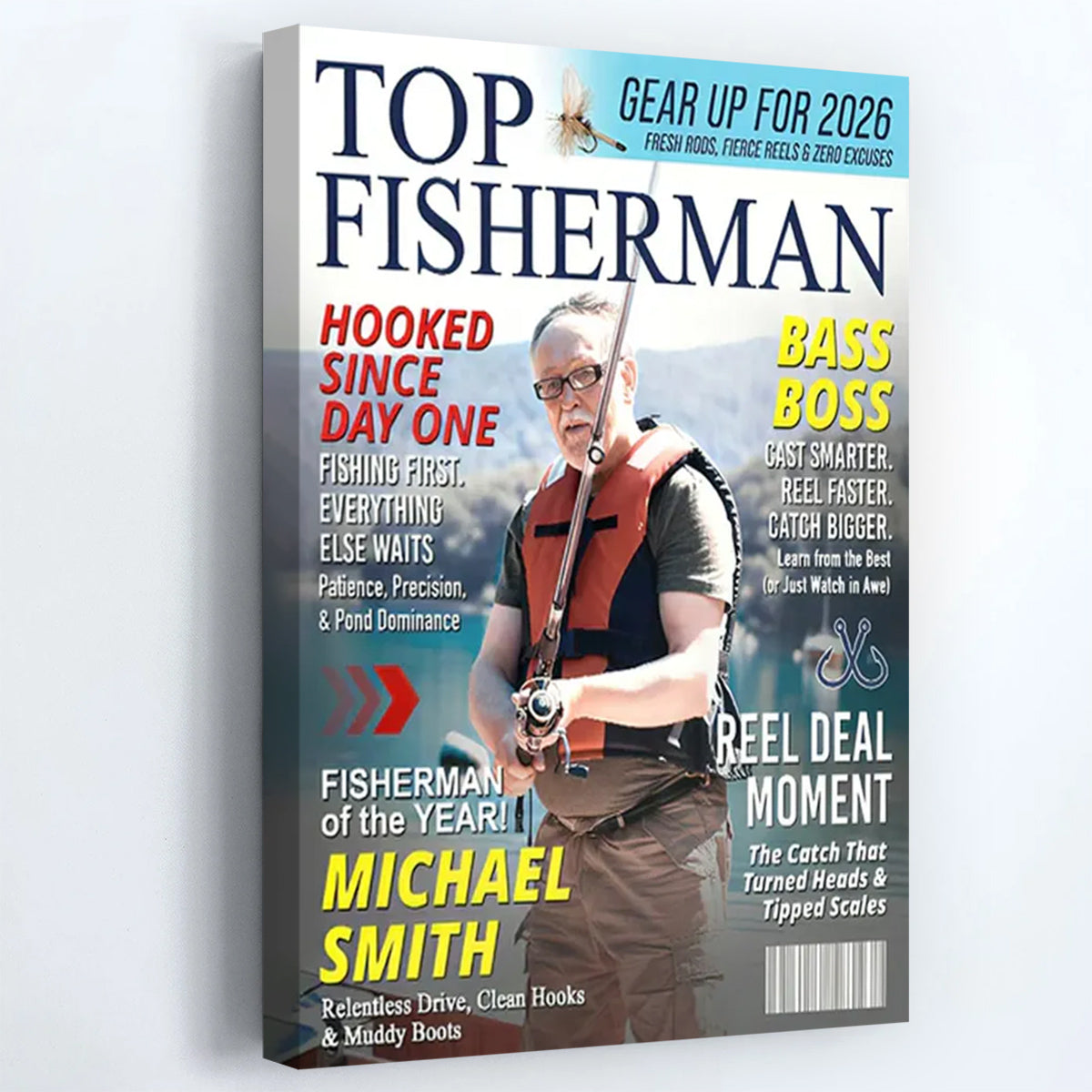 Personalized Fishing Magazine Cover Poster / Canvas - Custom Photo Gift for Angler, Fisherman, Fishing Lover