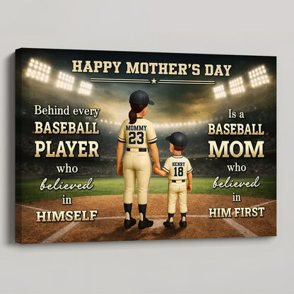 “Behind Every Baseball Player” Personalized Poster / Canvas - Heartfelt Baseball Mom Gift