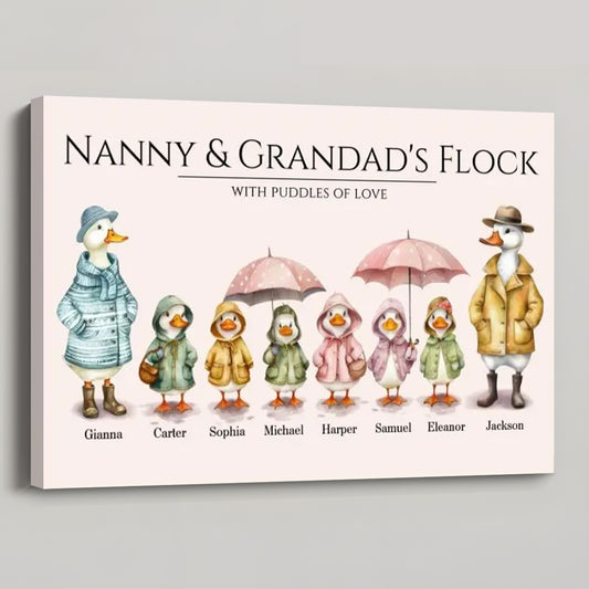 “Grandparents’ Flock” Personalized Poster / Canvas - Cute Watercolor Ducks Family Gift