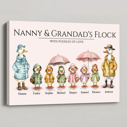 “Grandparents’ Flock” Personalized Poster / Canvas - Cute Watercolor Ducks Family Gift