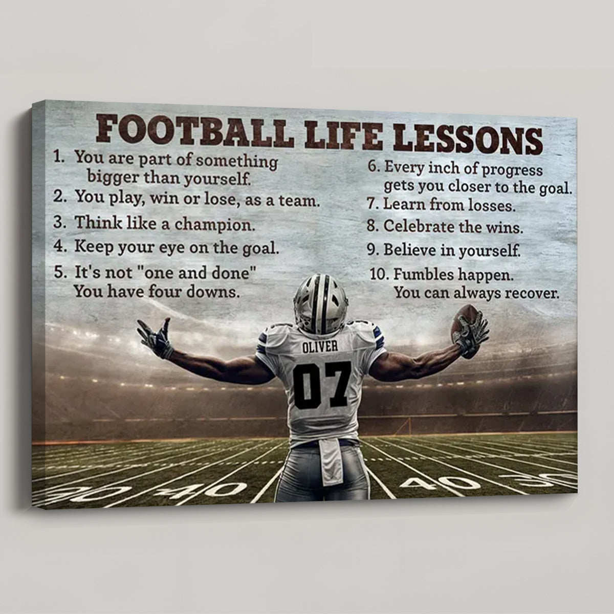 “Football Life Lessons” Personalized Canvas / Poster - Custom Name & Number Gift
