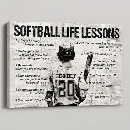 Personalized Softball Life Lessons Poster / Canvas - Custom Gift For Softball Lovers