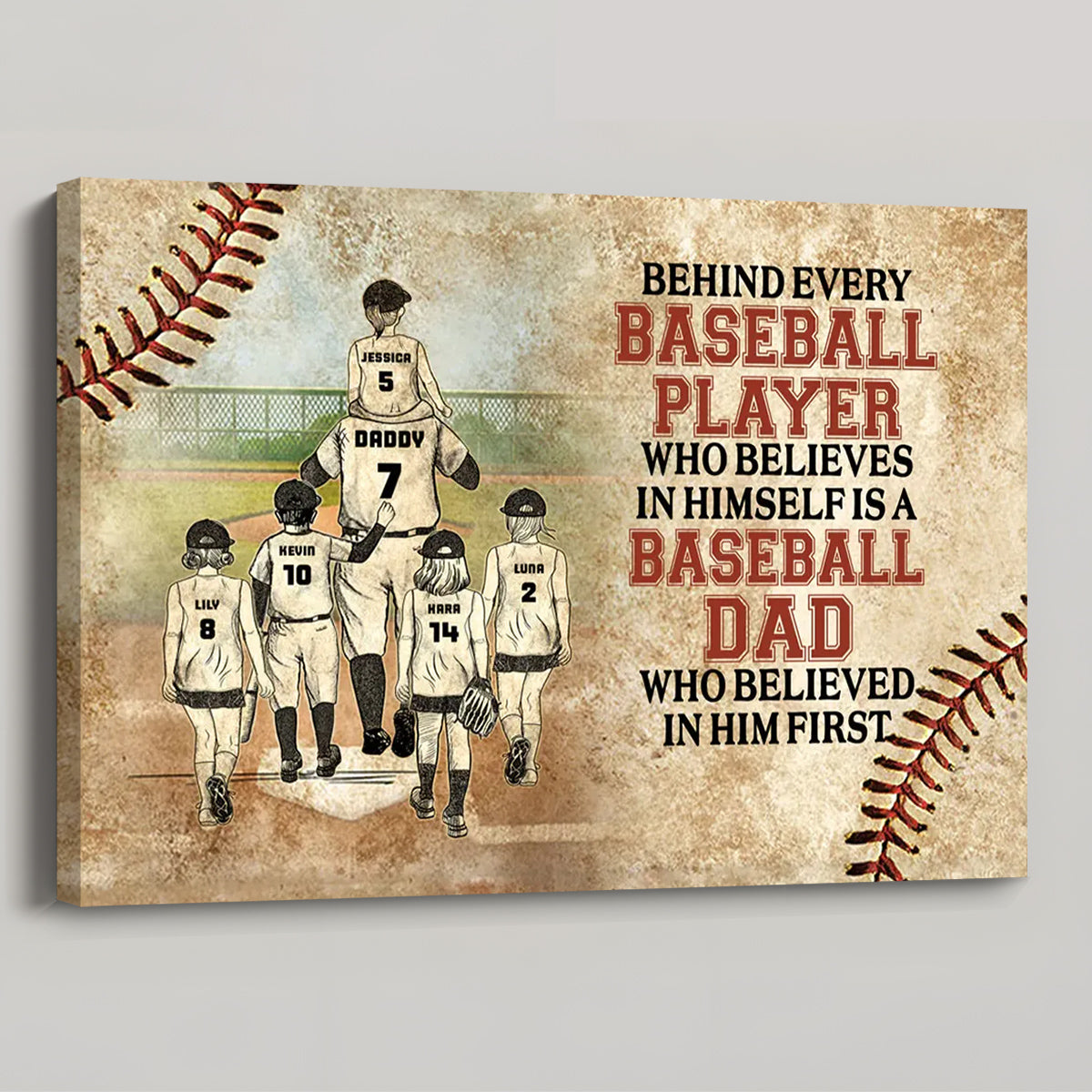 “Thank You Dad” Personalized Canvas / Poster - Baseball Theme Gift for Father