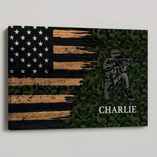 Half Thin Green Line Flag Canvas / Poster - Personalized Patriotic Gift for Dad