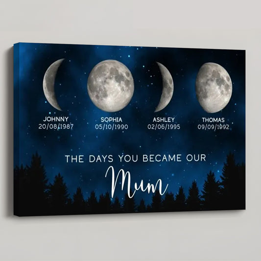 The Day You Became Mum - Personalised Galaxy Moon Phase Canvas / POster