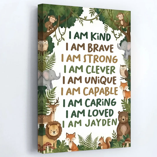 I Am Kind, I Am Brave, I Am Loved - Personalized Custom Forest Animals Poster / Canvas