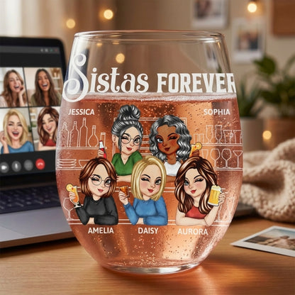 We're Not Sugar And Spice And Everything Nice Bestie - Personalized Stemless Wine Glass