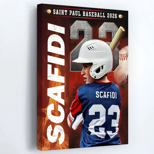 Custom Baseball Senior Portrait Canvas / Poster - Personalized with Name & Number