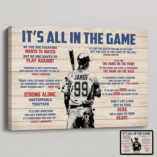 “It’s All In The Game” Personalized Baseball Poster / Canvas - Custom Boy & Girl Player Gift