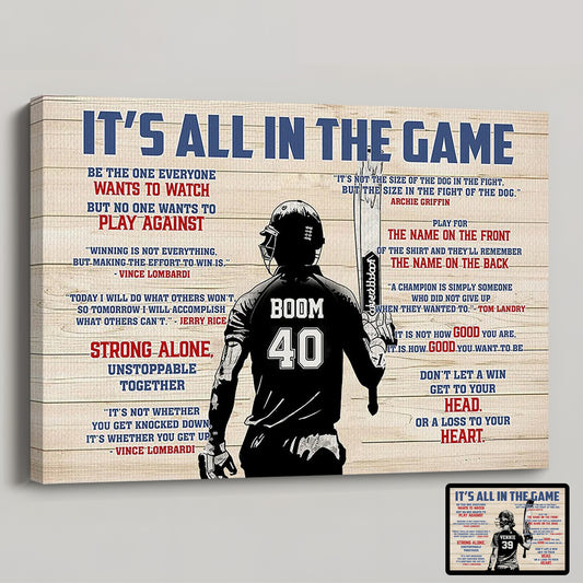 “It’s All In The Game” Personalized Cricket Poster / Canvas - Custom Gift for Boy & Girl Players