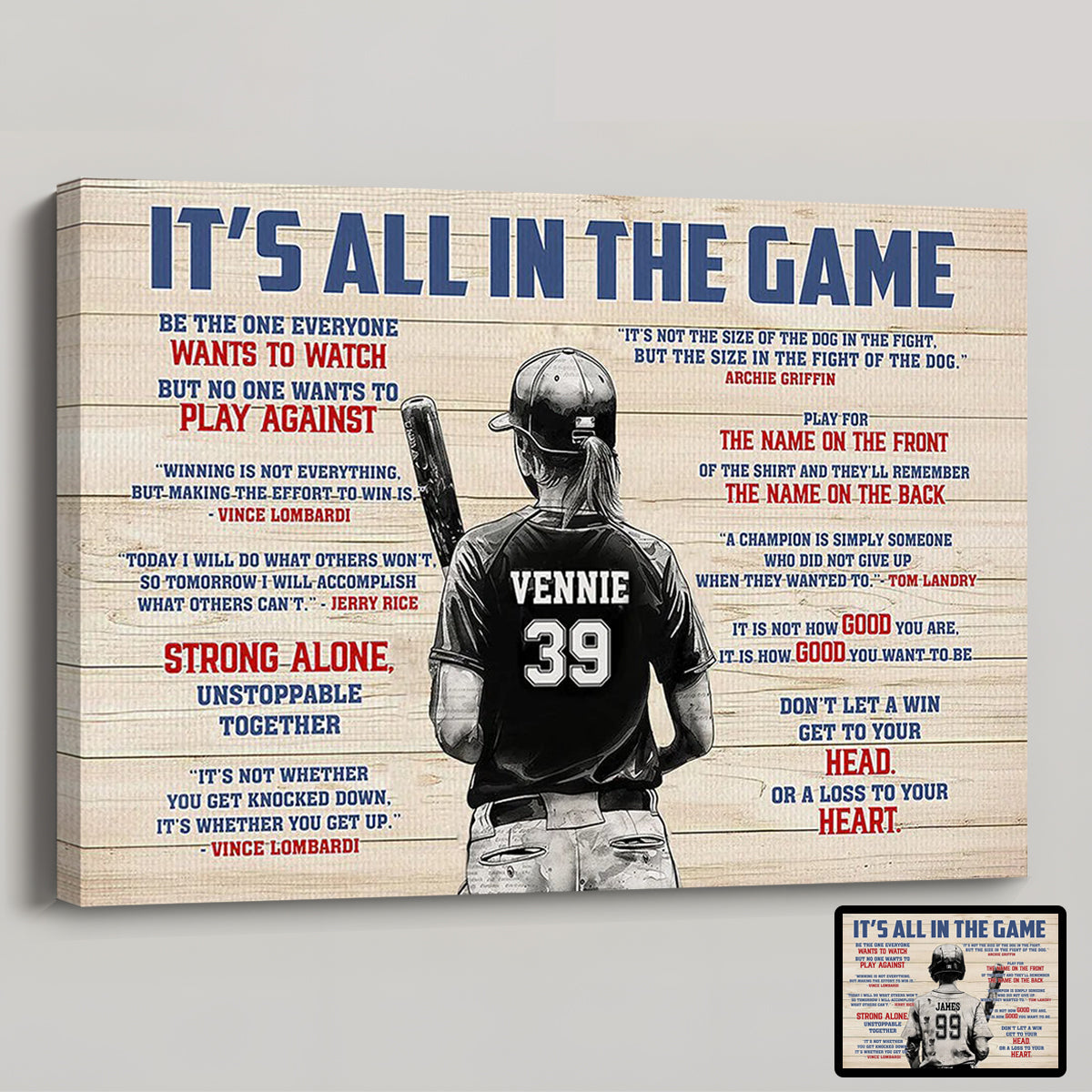 “It’s All In The Game” Personalized Softball Poster / Canvas - Custom Gift for Softball Lovers