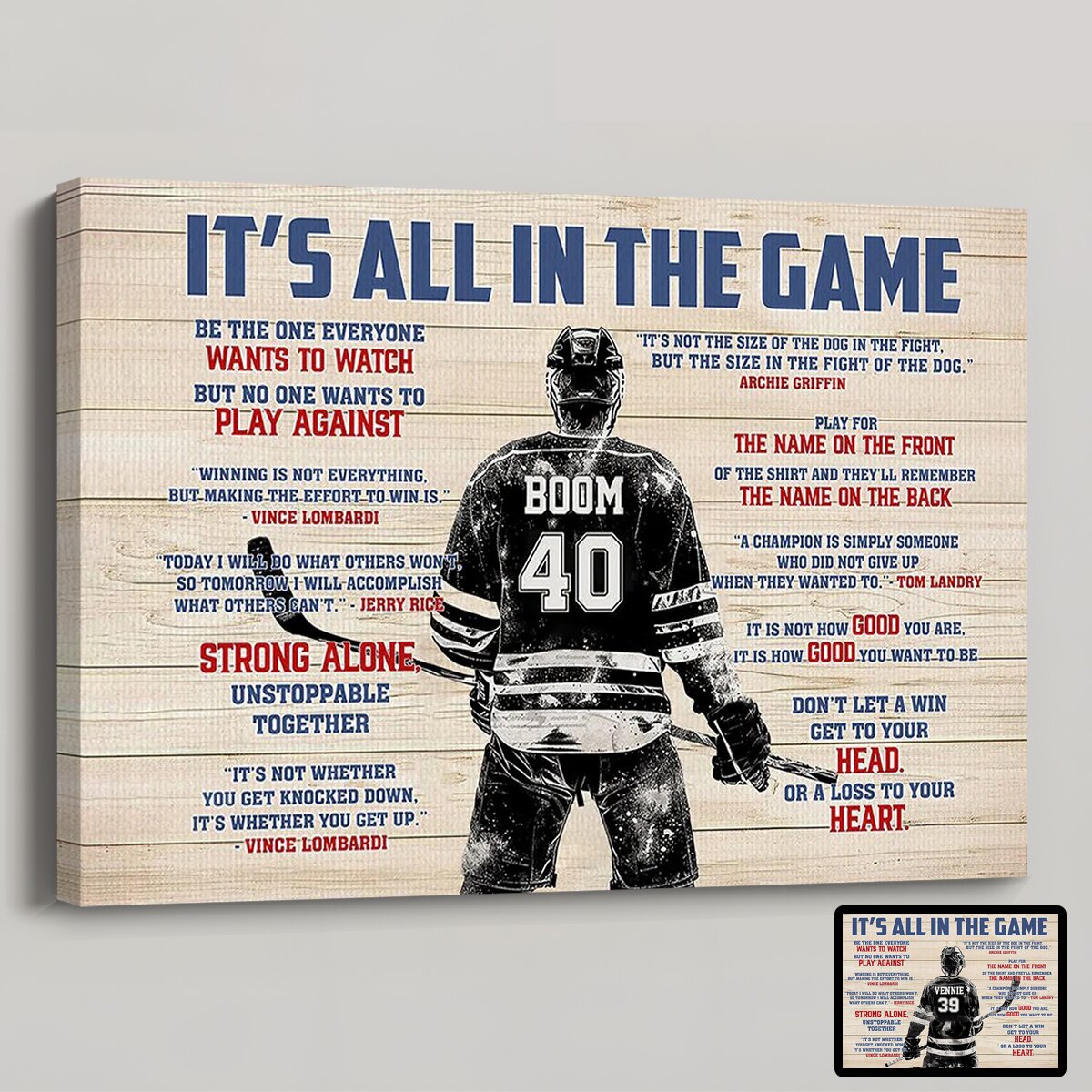 “It’s All In The Game” Personalized Hockey Poster / Canvas - Custom Gift for Boy & Girl Players