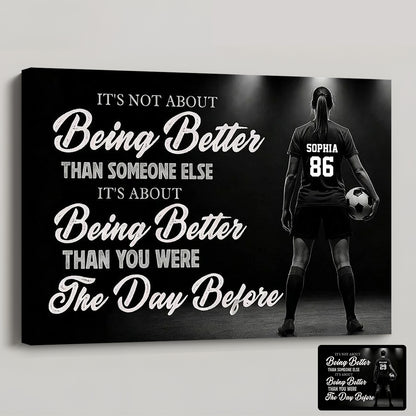 “It’s About Being Better” Motivational Soccer Canvas / Poster - Personalized Wall Art for Girls