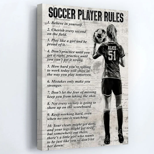 “Soccer Player Rules” Personalized Girl Poster / Canvas - Custom Gift for Soccer Fans