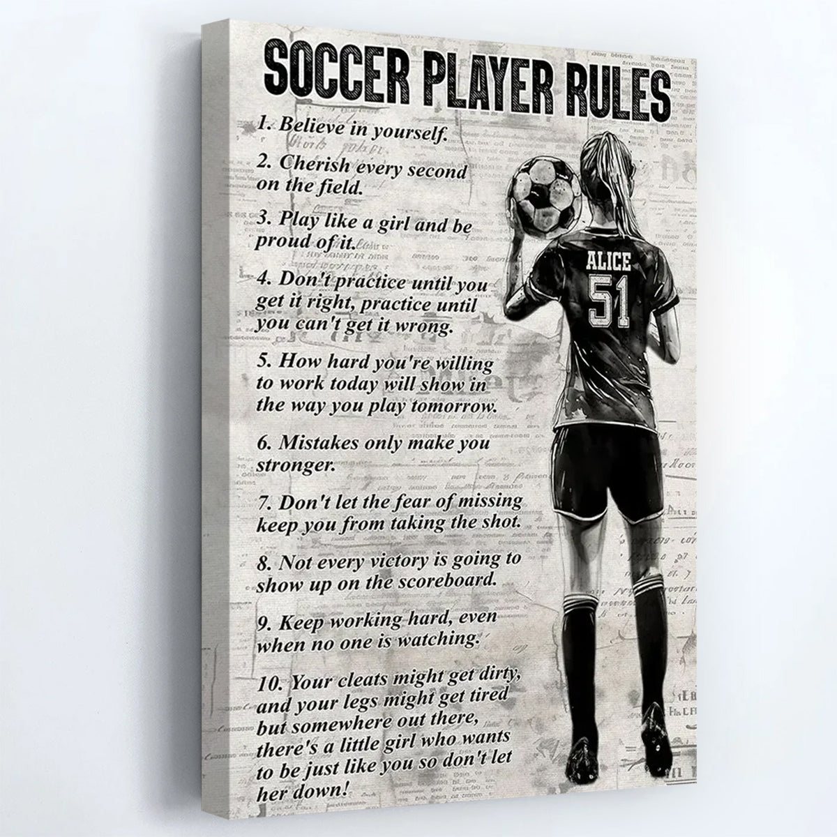 “Soccer Player Rules” Personalized Girl Poster / Canvas - Custom Gift for Soccer Fans