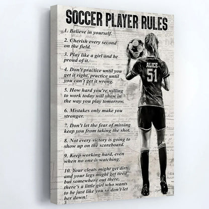 “Soccer Player Rules” Personalized Girl Poster / Canvas - Custom Gift for Soccer Fans
