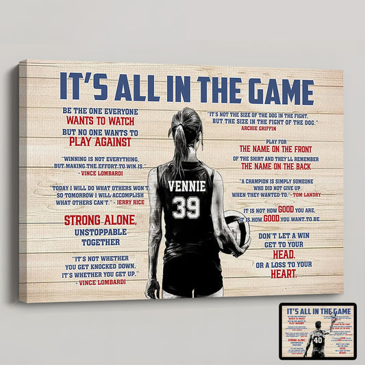 “It’s All In The Game” Personalized Volleyball Poster / Canvas - Custom Gift for Boy & Girl Players