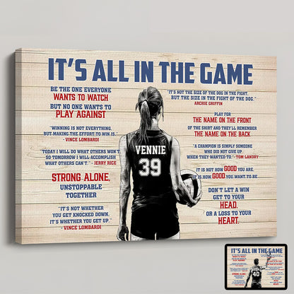 “It’s All In The Game” Personalized Volleyball Poster / Canvas - Custom Gift for Boy & Girl Players