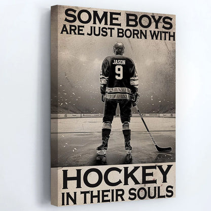 “Some Boys Are Just Born With A Puck” Personalized Hockey Poster / Canvas - Gift for Hockey Boys