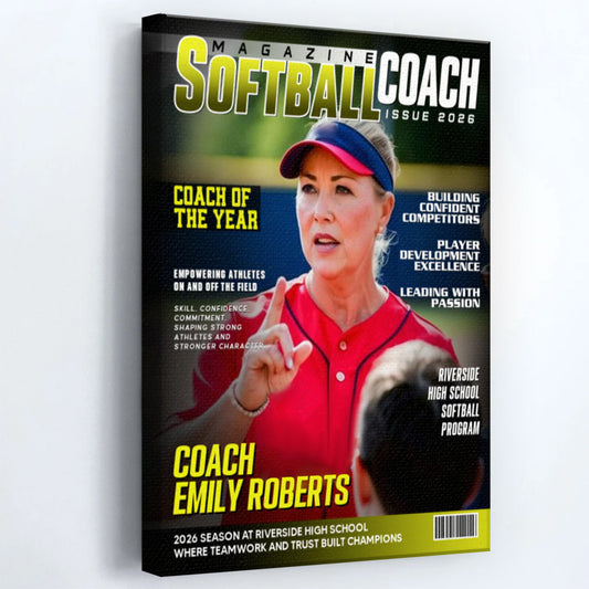 Personalized Softball Coach Magazine Cover Canvas / Poster - Appreciation & End of Season Gift