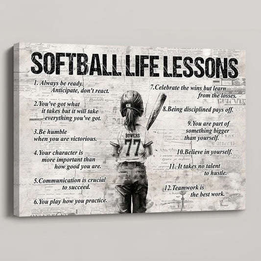 Personalized Softball Girl Poster / Canvas - Custom Gift For Young Softball Fans