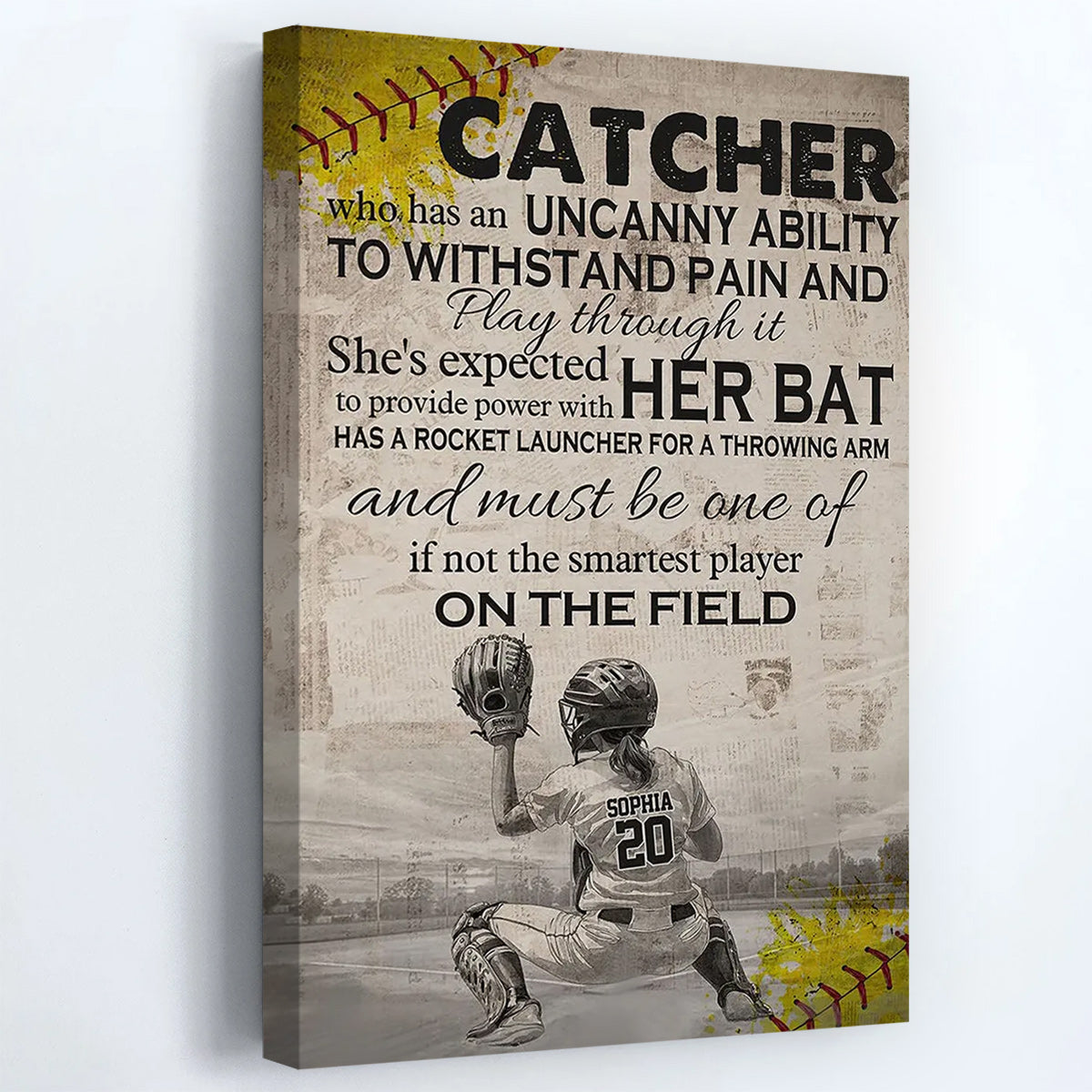 “Catchers Are Expected To Provide Power” - Personalized Softball Girl Poster / Canvas