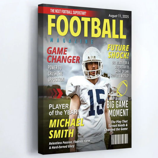 Custom Football Magazine Cover Poster / Canvas - Personalized Gift For Football Player